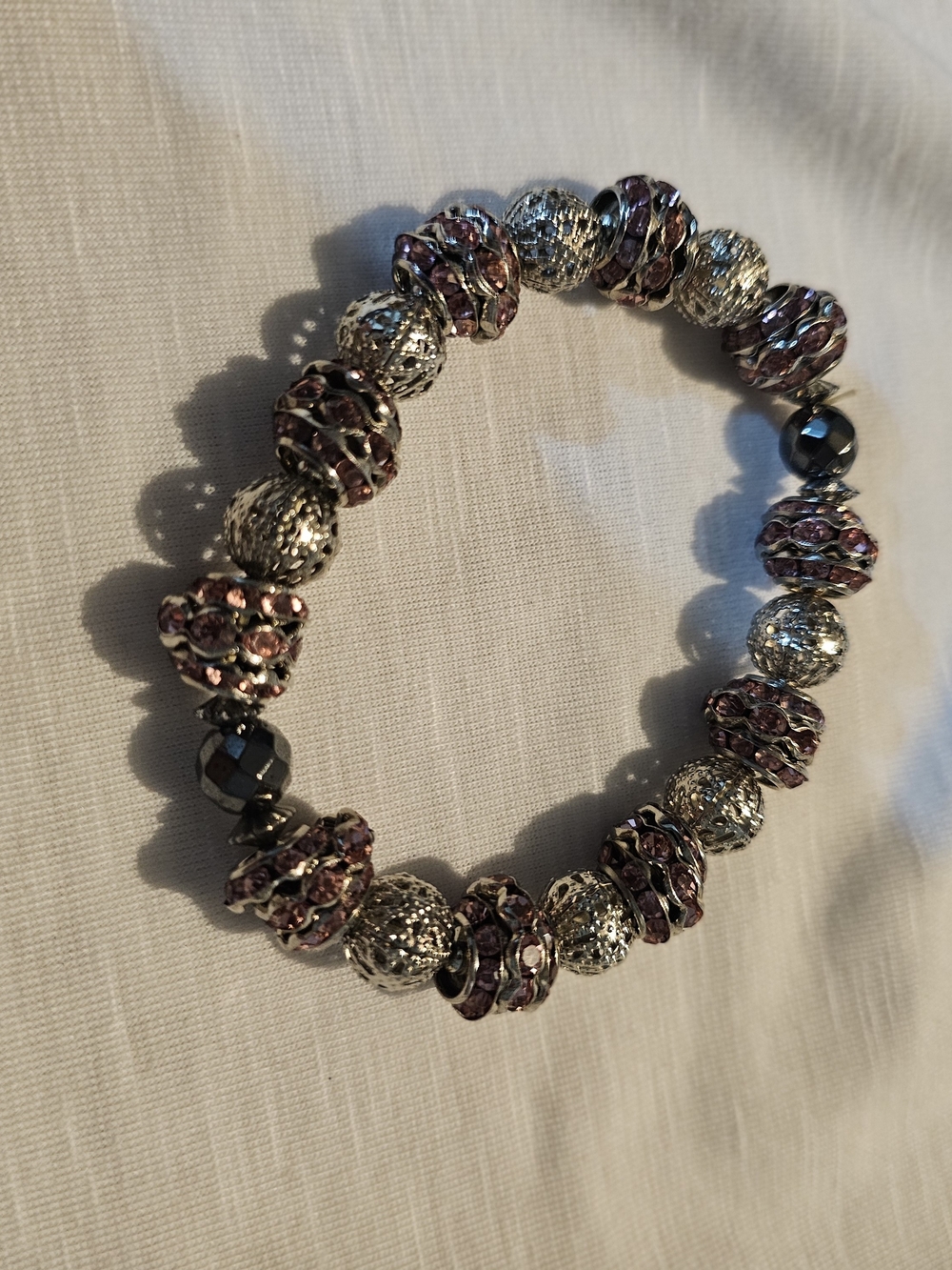 Silver-Tone Bracelet with Pink Crystal Accents - Women Jewelry